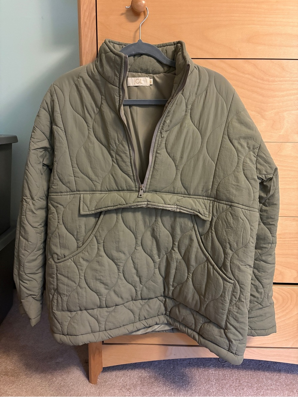 Olive Green Quilted Pullover Jacket